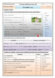 English Worksheet: 7th form end of term test n�12013