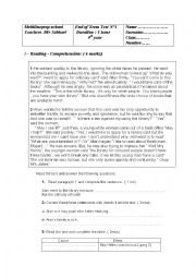 English Worksheet: end term test 9th grade