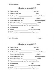 English Worksheet: Should/Shouldnt