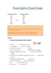 English Worksheet: Possessive Adjectives X Possessive Pronouns