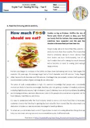 English Worksheet: How much food should we eat?  -  Reading & Writing test - Intermediate B1 