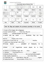 English Worksheet: countries and nationalities