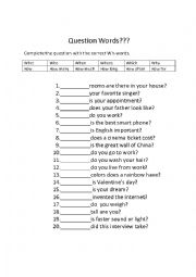 English Worksheet: Question Words