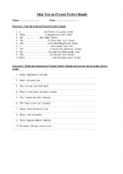 English Worksheet: Mini Test on Present Perfect Simple
