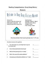 English Worksheet: Reading comprehension- Hong Kong History Museum