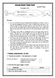 English Worksheet: End-of-First term test 9th 