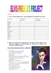 English Worksheet: The Elvis Presley Project-In the guetto. Present Simple 3rd Person and Past Simple