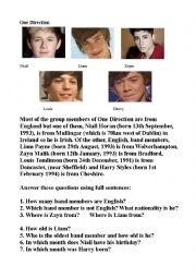 English Worksheet: One Direction