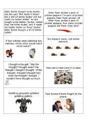 English Worksheet: Tongue Twister Cards part 1