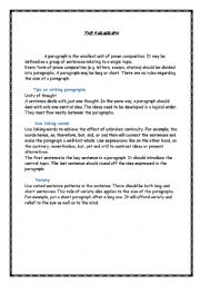 English Worksheet: THE PARAGRAPH