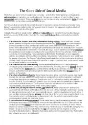 English Worksheet: Social Media Pt. 2 -the Good side of Social Media