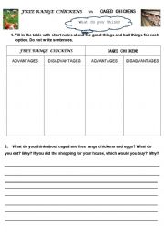 English Worksheet: Free range vs Caged eggs/chickens  - Argument Sheet (Chicken Run)