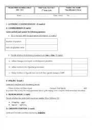 English Worksheet: Mid-term test  N 1 for 3rd form arts