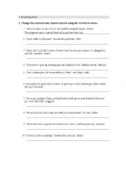 English Worksheet: GRAMMAR WORKSHEET Reporting verbs