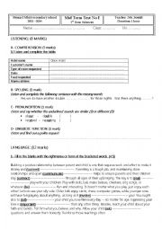 English Worksheet: 3rd form Sciences mid term test N 1