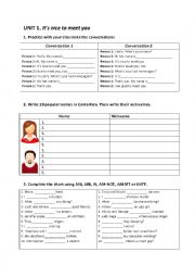 English Worksheet: It is nice to meet you