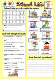 English Worksheet: School life