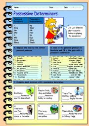 English Worksheet: POSSESSIVE DETERMINERS (Part 1 + Key)