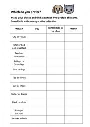 English Worksheet: Which do you prefer?