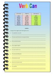 English Worksheet: Verb Can