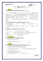 English Worksheet: Quiz 1