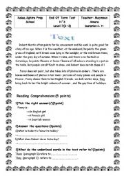 English Worksheet: mid term test 7