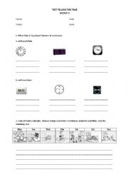 English Worksheet: Test telling the time, simple present