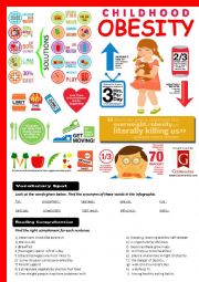 English Worksheet: Childhood Obesity- Reading Comprehension (intermediate)