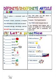 English Worksheet: ddefinite-indefinite article