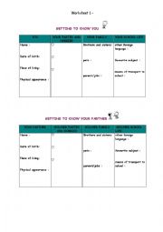 English Worksheet: GETTING TO KNOW YOU