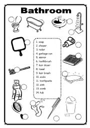 English Worksheet: Bathroom Word Matching
