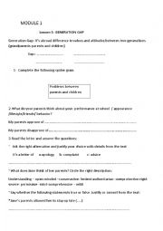 English Worksheet: LESSON 3 9TH FORM : Generation Gap