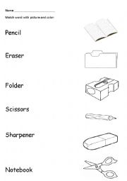 English Worksheet: Match school objects
