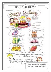 English Worksheet: MY BIRTHDAY PARTY + TOYS