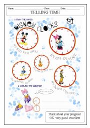 English Worksheet: DISNEY CLOCKS - WHATS THE TIME?