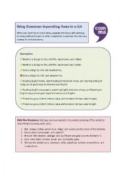 English Worksheet: Using Commas: Separating Items in a List