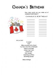 English Worksheet: Canada Day