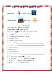 English Worksheet: Who, Which, Where, When 
