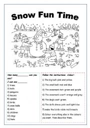 English Worksheet: Snow Fun Time