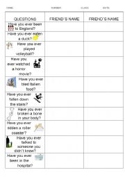 English Worksheet: Present perfect class survey 