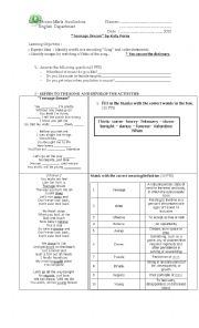 English Worksheet: katy Perry SONG TEST 