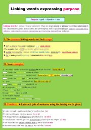 English Worksheet: Linking words expressing purpose 