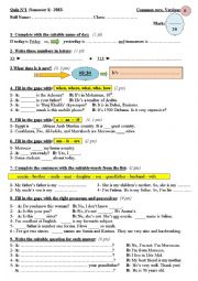 English Worksheet: A superfine Quiz n1 (with key) for elementary students - Semester 1 - Version -E- (2013)