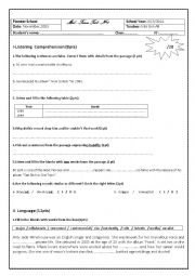 English Worksheet: Mid term test 1 for first form pupils