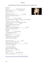 English Worksheet: Song: MEMORY by Barbra Striesand