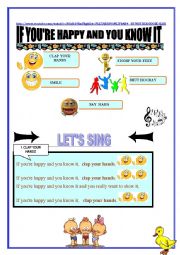 English Worksheet: If you are happy and you know it - song