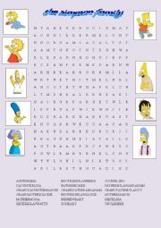 English Worksheet:  the simpson family wordsearch 