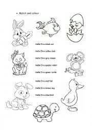 English Worksheet: Animals and colours