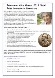 English Worksheet: Nobel Prize Laureate in Literature Alice Munro - Video Session (3.51