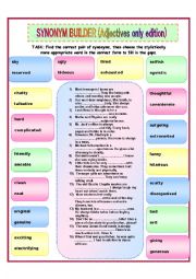 English Worksheet: Synonym Builder (informal/ more formal wordpairs) (Adjectives Only Edition)